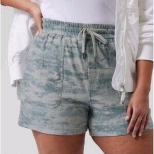 Athleta Farallon Light Blue Tie-Dye Pull On Cotton Shorts sz 2X Lounge Casual